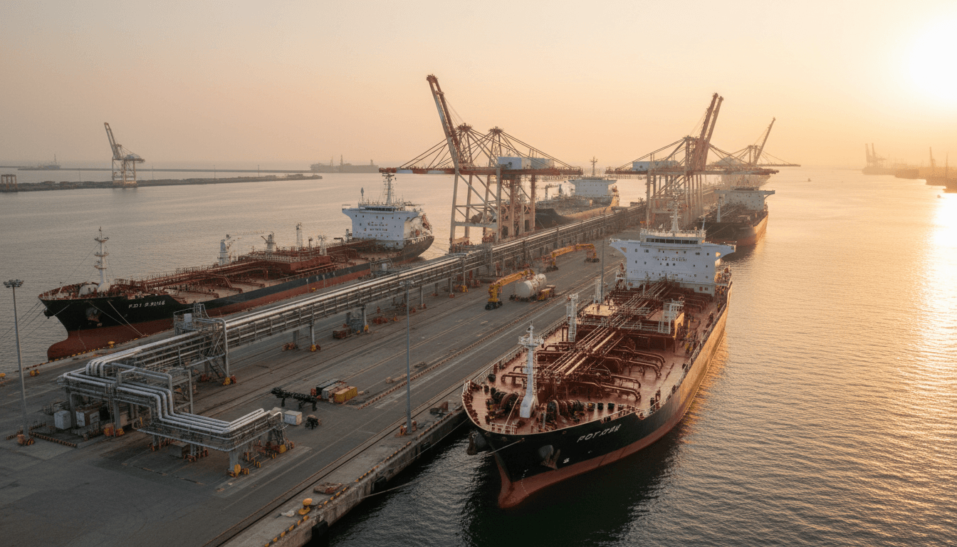 Large oil tanker navigating the open ocean