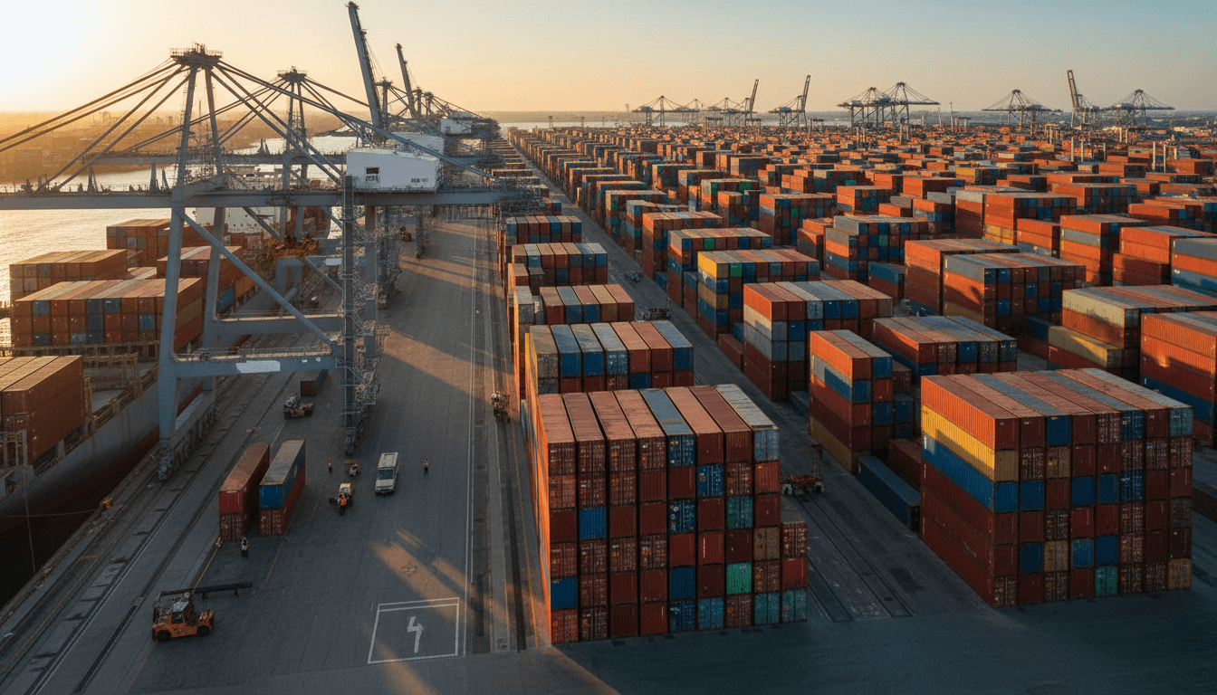 Cargo ship with fuel containers at an industrial port