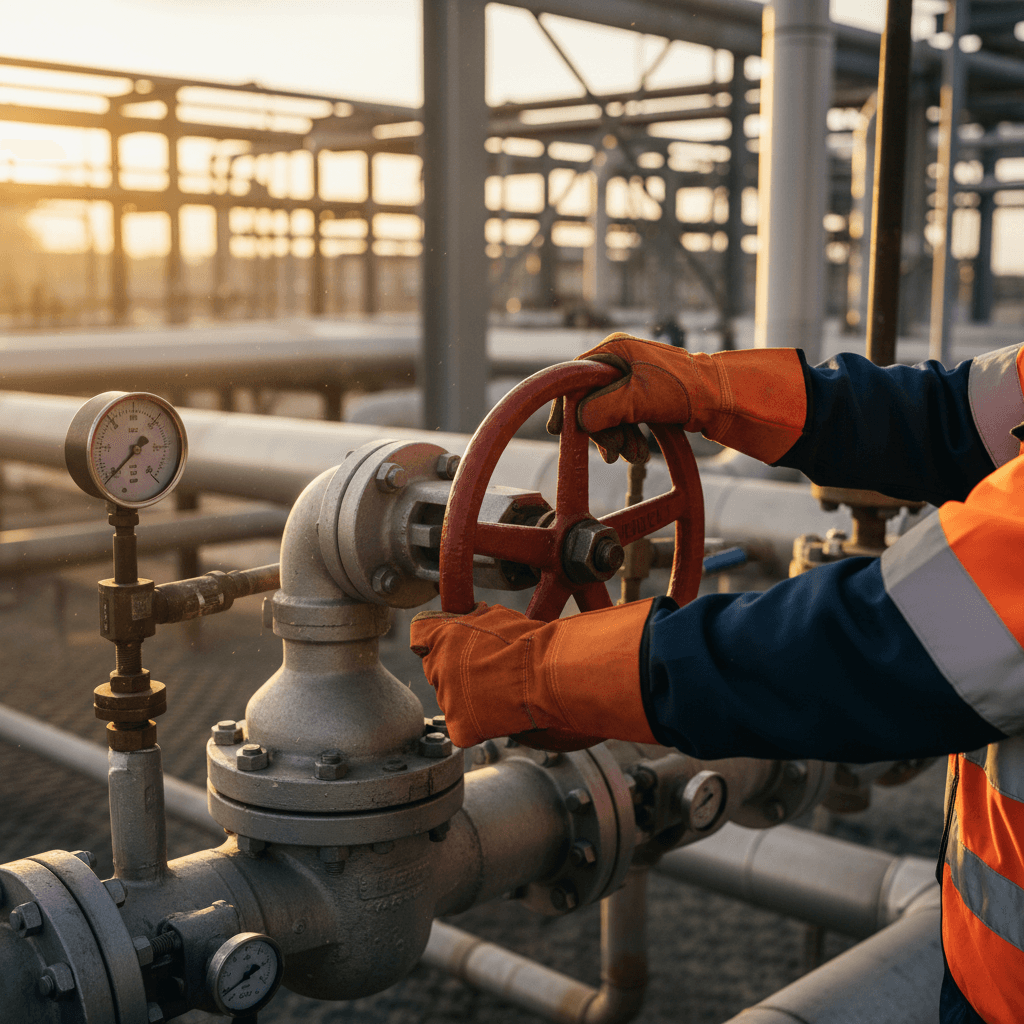Engineer inspecting pipeline infrastructure